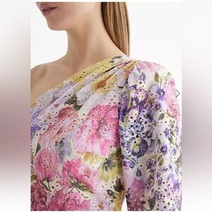🦄🩷EXPRESS EYELET FLORAL GATHERED FLORAL ONE SHOULDER PEPLUM TOP SIZE 0